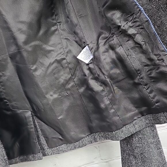 Banana Republic Wool Tweed Herringbone Ruffle Collar Blazer Gray Suit Jacket 0 - Picture 11 of 16